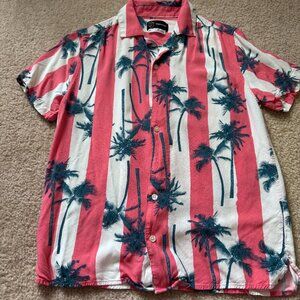Original Use Palm Tree Striped Camp Shirt Pink White Size S